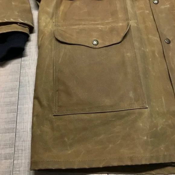 CC Filson Tin Cloth Packer Coat Jacket Mens L Brown Oil Finish Wool Liner USA - Picture 9 of 16